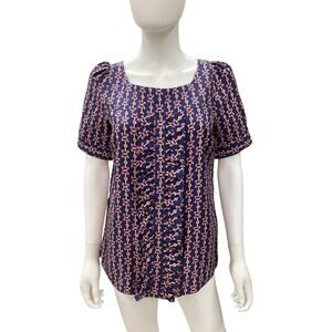 Lilly Pulitzer Top Women’s SZ6 Stirrup Pattern 100% Silk Short Sleeves Navy Blue
